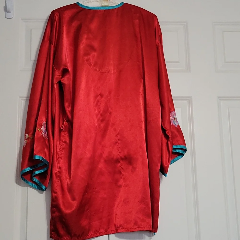 Flora Nikrooz Red Satin Embroidered Kimono - Picture 3 of 10